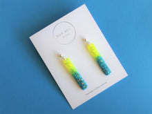 Load image into Gallery viewer, GLITTER STICKS - Neon Yellow and Blue Dangle with silver ball top
