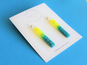 GLITTER STICKS - Neon Yellow and Blue Dangle with silver ball top