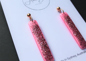 Glitter Sticks BABY PINK Glass Flakes Dangle with rose gold ball top